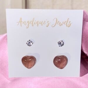 Natural stone + CZ Stud Earrings, 2 pair Sets